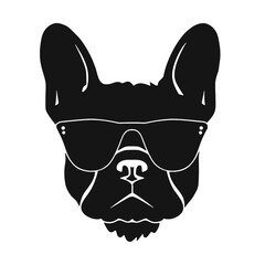 French bulldog sunglasses black and white hand drawn cartoon portrait vector illustration