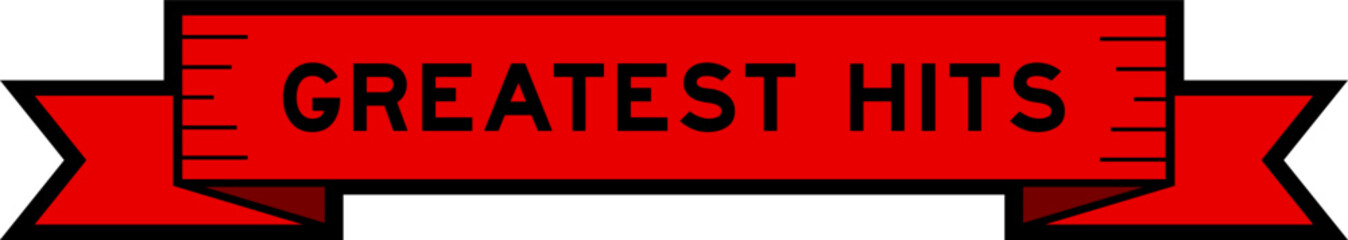 Ribbon label banner with word greatest hits in red color on white background