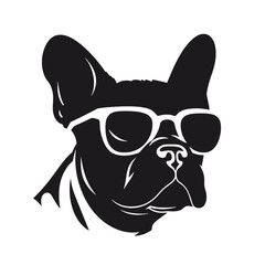 French bulldog sunglasses black and white hand drawn cartoon portrait vector illustration