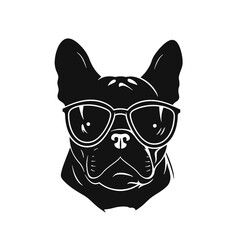 French bulldog sunglasses black and white hand drawn cartoon portrait vector illustration