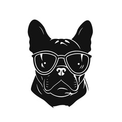 French bulldog sunglasses black and white hand drawn cartoon portrait vector illustration