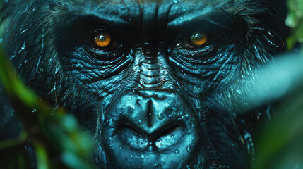 Fototapeta premium Close-up of gorilla eyes in the rainforest