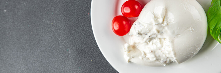 burrata cheese truffle portion buffalo burrata.Cooking.appetizer meal food snack on the table copy space food background rustic top view