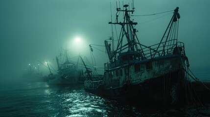 Fototapeta premium Documentary film scene of a declining fishing industry