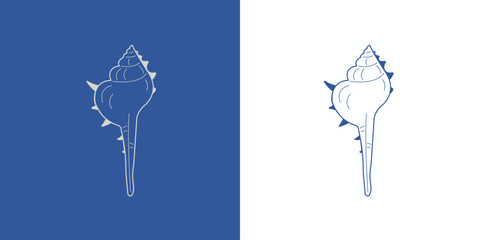 line art vector illustration seashell on dark blue and white background. retro vintage png image of ocean shell. shell shape