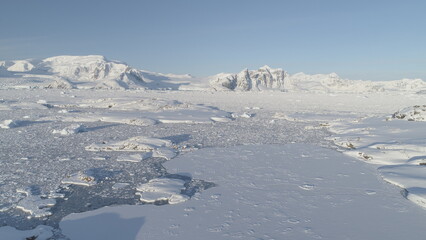 Antarctica Iceberg Nature Landscape Aerial View. Epic South Polar Ice land Environmenent Rock Coast...