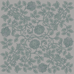 Floral vintage seamless pattern for retro wallpapers. Enchanted Vintage Flowers. William Morris inspired. Arts and Crafts movement inspired. Design for wrapping paper, wallpaper, fabrics and fashion