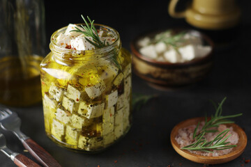 Cottage cheese feta marinated in olive oil