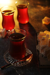 Traditional Turkish lokum with tea