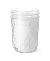 Baking powder in glass jar isolated on white