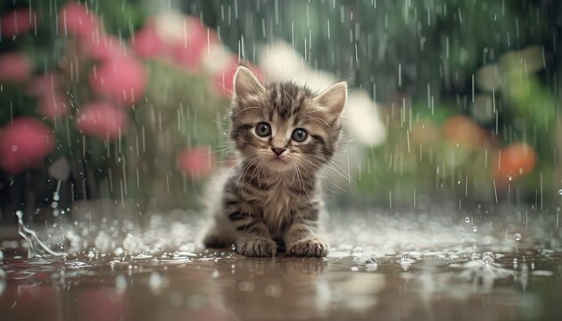 Lonely stray kitten in rain  urgent call for shelter and rescue assistance for abandoned cat