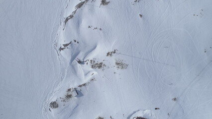 Antarctica Coast Glacier Surface Open Water Aerial View. Arctic Lagoon Floating Melting Ice...