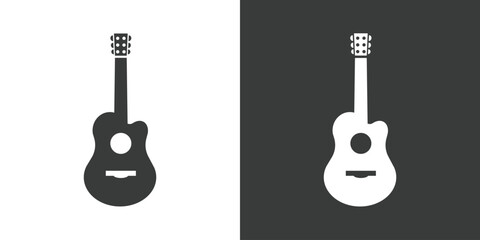Acoustic guitar icon black and white style. Guitar black icon silhouette on white background and an inverted color on black background. Simple guitar icon for studio web, mobile app, branding