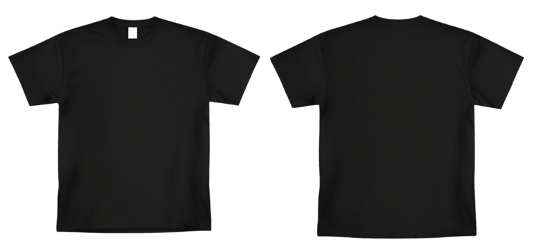 black T-shirt template front and back mockup. Clear Mockup of realistic. on isolated background