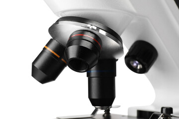 Modern microscope isolated on white. Medical equipment