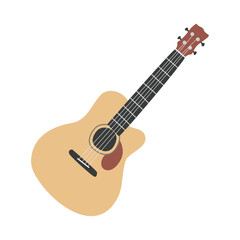 Hand-drawn acoustic guitar flat vector illustration. Acoustic guitar drawing style, isolated on white background. Guitar clipart vector design