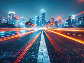 Fototapeta na wymiar At night, the trajectory of car taillights on city streets.