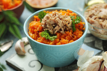 Houria, cooked carrot salad, a traditional dish of Tunisian cuisine
