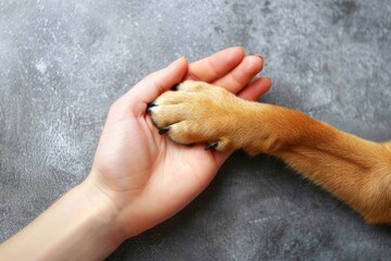 Human and dog bond through gentle paw holding, a display of love and friendship connection