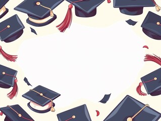 A border or frame decorated with diplomas, caps, and tassels, perfect for a photo or invitation , simple vector cartoon