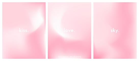 Abstract pale pink color banner set. Vector simple and soft romantic aesthetic backdrop. Nude gradient posters. Blurred gentle minimalist background. Pastel pink smooth mesh