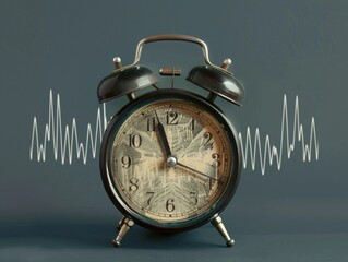 An oldfashioned alarm clock with visible sound waves emanating, symbolizing the abrupt start to the day - obrazy, fototapety, plakaty