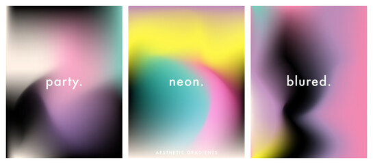 Vector aesthetic gradient neon posters set. Y2k colors. Cover template vertical design for social media post. Blurry futuristic modern gradient. Vector texture - 787214274