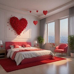 interior of a bedroom, hearts, love, valentine's day