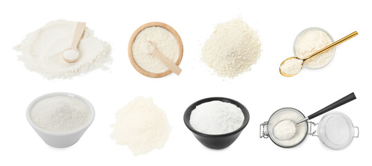 Set of baking powder isolated on white
