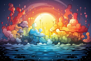 Abstract background illustrating the diverse symbolic meanings of a rainbow across different cultures. Capturing the universal significance and diversity of interpretations, Generative AI.