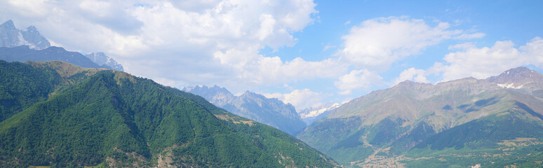 Fototapeta na wymiar Picturesque mountains under beautiful sky, banner design