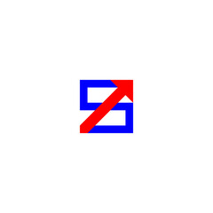 S letter initial logo with red diagonal arrow accent in square shape.