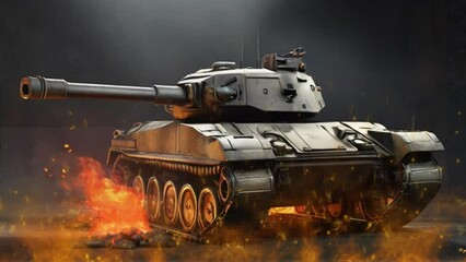 portrait of a TANK combat vehicle with fire