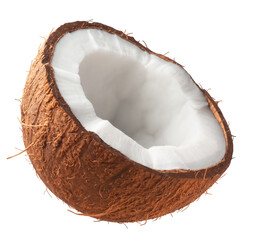 Half of a coconut isolated on a transparent background.