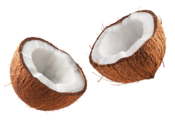 Two halves of coconut isolated on transparent background.