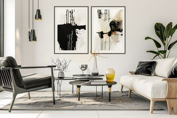 Living room with modern art prints