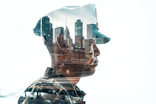 double exposure of a father a police, Fathers Day card image background, fathers day, aspect ratio 2:1