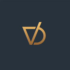 VD monogram logo monoline style with gold gradient. - obrazy, fototapety, plakaty