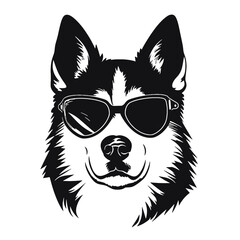 Husky banner template. Siberian Husky head on white background. Husky dog