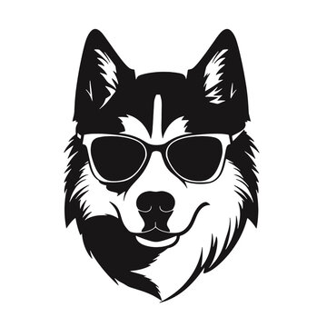 Husky banner template. Siberian Husky head on white background. Husky dog