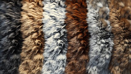 An illustration of fluffy fur samples, animal print, textiles, background, screensaver - obrazy, fototapety, plakaty