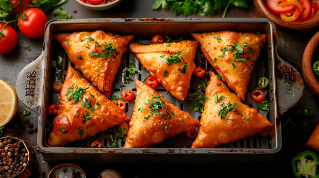 Fried indian samosa, indian cuisine