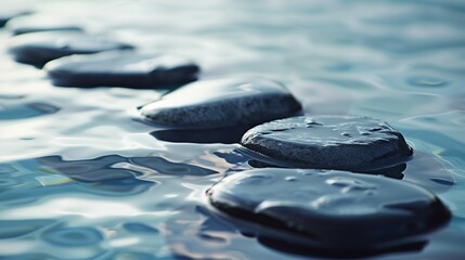 Smooth Stones and Water. Spa Wellness background. Zen Stones in Water. Minimalist Concept