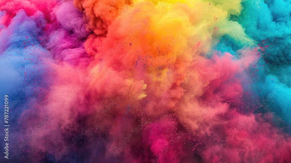 Canvas Prints Vibrant powder burst against a clean backdrop Rainbow hued cloud formation Burst of colorful particles Holi paint celebration