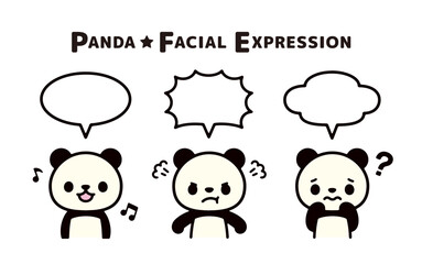 Illustration set of cute pandas with speech balloons and various expressions