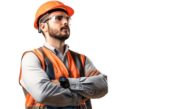 portrait of an engineer wearing safety helmet isolated on transparent background, engineer cutout 