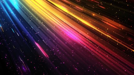 Fototapeta na wymiar Black background with rainbow flare and speed light. Colorful light on dark background