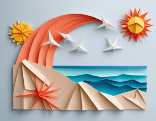 Composition of paper origami beach