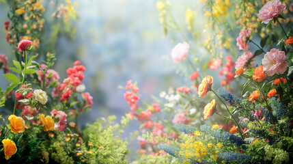 Fototapeta na wymiar Vibrant Wildflowers Basking in Soft Sunlight with a Bokeh Background. Generative AI