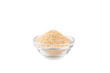 Cinnamon sugar isolated on white background. Homemade cinnamon sugar in a bowl on background. Brown sugar. Spice mixture for drinks and baking.